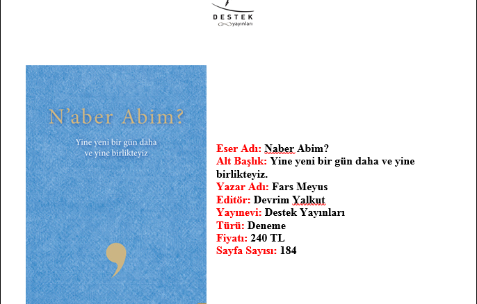 Hemşehrimiz Fars Meyus’tan Yeni Kitap: N’aber Abim?