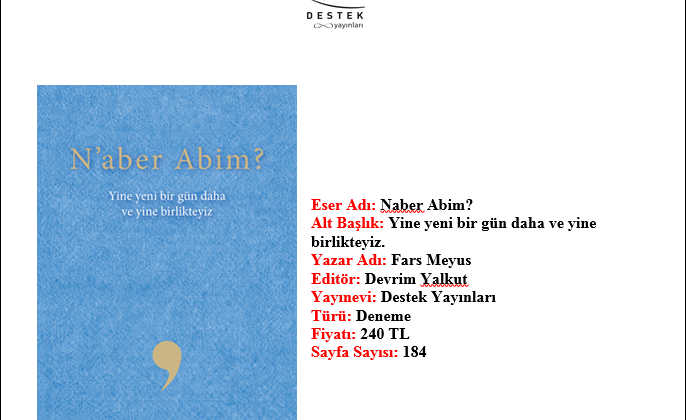 Hemşehrimiz Fars Meyus’tan Yeni Kitap: N’aber Abim?